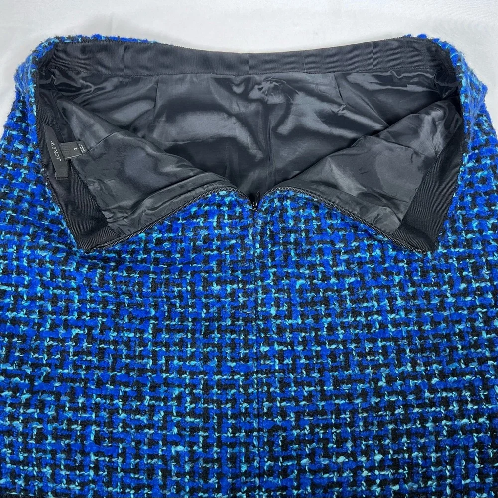 🎉HP🎉 J. Crew Blue Black Aqua Tweed Boucle Lined Mini Skirt Size 2